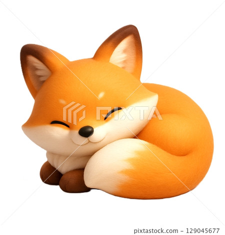 Character illustration of a sleeping fox with its tail curled up 129045677