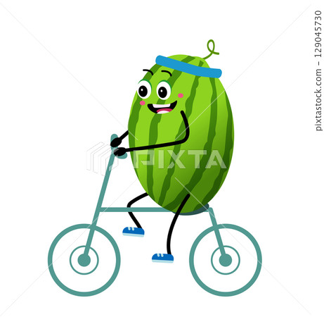 Cute watermelonn. cycling watermelon walks. The concept of health, fitness, cartoon. 129045730