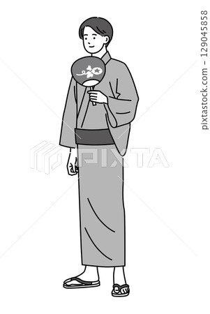 身著浴衣享受夏日的男士 129045858