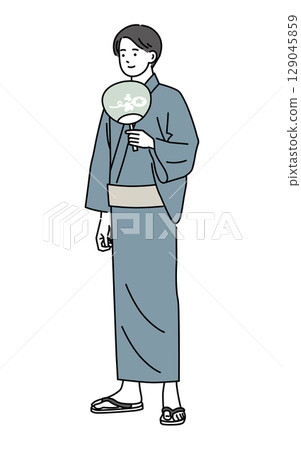 身著浴衣享受夏日的男士 129045859