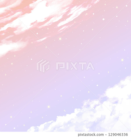 美麗的粉紅色和紫色漸變雲朵和星空向量插圖 129046336