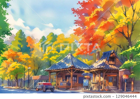 Autumn leaves anime style 129046444