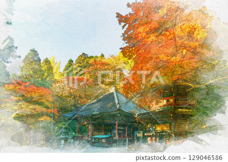 Autumn leaves watercolor style Mizusawa Kannon 129046586