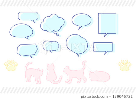 Pop speech bubble and cat silhouette illustration material set Pop speech bubble and cat silhouette illustration material set 129046721
