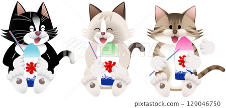 Cat eating shaved ice 129046750