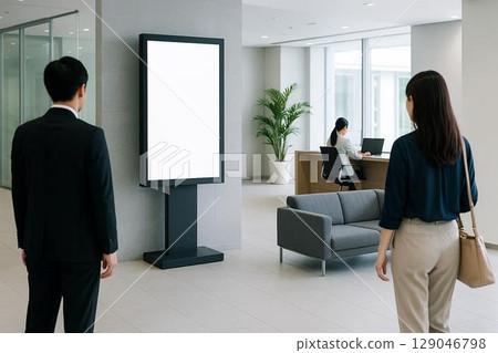 Office lobby and digital signage Office lobby and digital signage 129046798