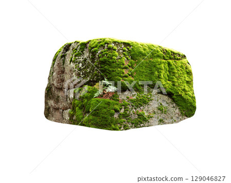 big stone covered with moss isolated on white background big stone covered with moss isolated on white background 129046827