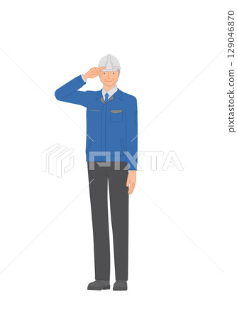 Business image: Smiling senior man in work clothes holding his helmet 129046870