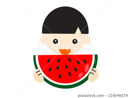 Illustration of a boy eating watermelon Illustration of a boy eating watermelon 129046879