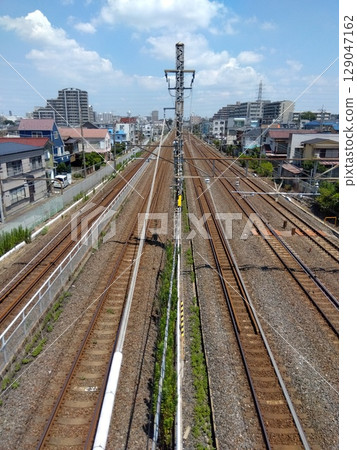 A view of the quadruple-track Joban Line from an overpass in midsummer 129047162