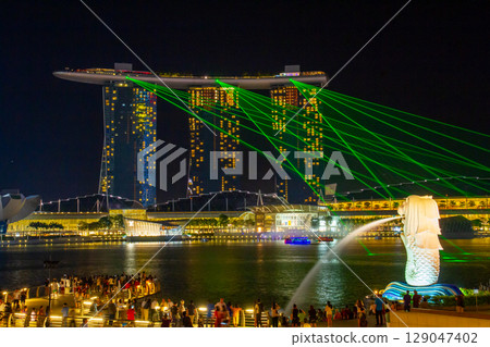 Singapore Downtown Core Night View Merlion and Marina Bay Sands Laser Show Singapore Downtown Core Night View Merlion and Marina Bay Sands Laser Show 129047402