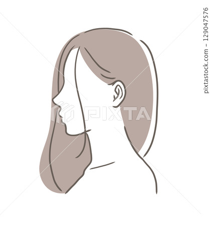 一位女性側面的半身像插圖 129047576