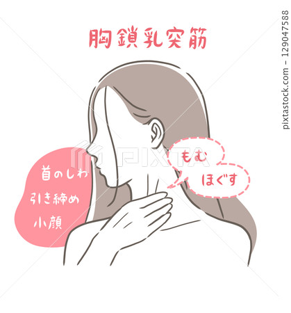 按摩胸鎖乳突肌的女性的插圖素材 129047588