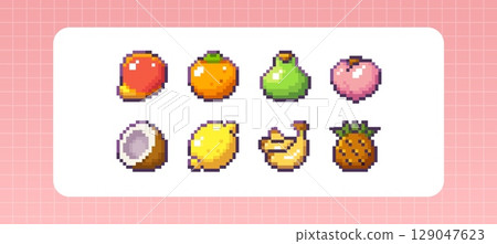 Pixel art fruit set - retro 8 bit style Pixel art fruit set - retro 8 bit style 129047623