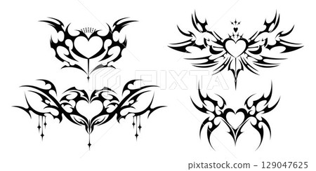 Gothic heart frame designs with tribal wings 129047625