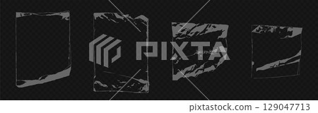 Worn paper texture frames on transparent bg 129047713