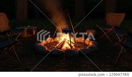 Camping time with fire - AI generated image 129047769