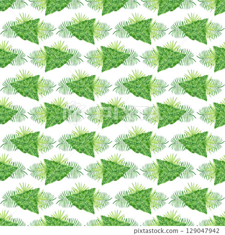 Tropical palm and monstera leaves seamless pattern, hand drawn watercolor rainforest illustration isolated on white background. Can be used for textile, fabric and other printed products. 129047942