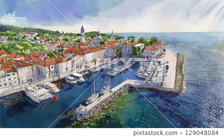 Beautiful cityscape painted in watercolor Beautiful cityscape painted in watercolor 129048084