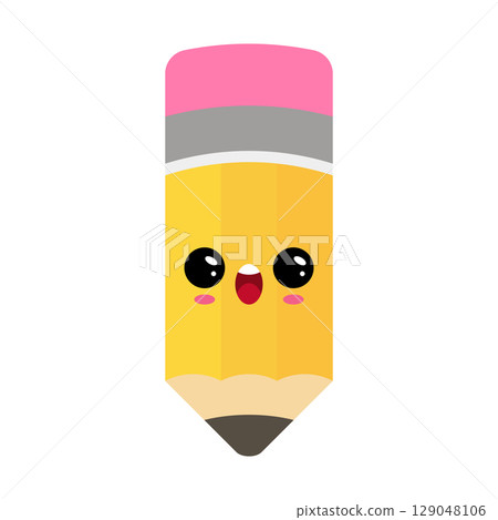 Pencil kawaii character with happy face, cartoon illustration Pencil kawaii character with happy face, cartoon illustration 129048106