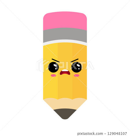 Pencil kawaii character with angry face, cute cartoon style 129048107