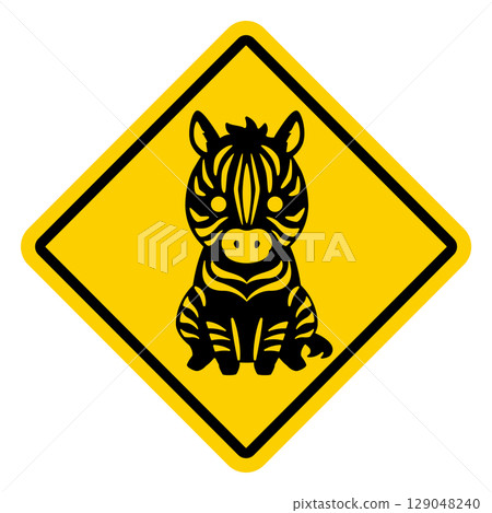 Zebra Caution Sign Illustration 129048240