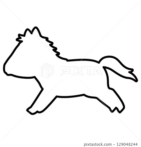 Side view line drawing of a running horse 129048244