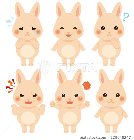 Rabbit character illustration facial expression set Rabbit character illustration facial expression set 129048247
