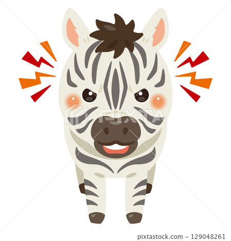 Illustration of an angry zebra seen from the front Illustration of an angry zebra seen from the front 129048261
