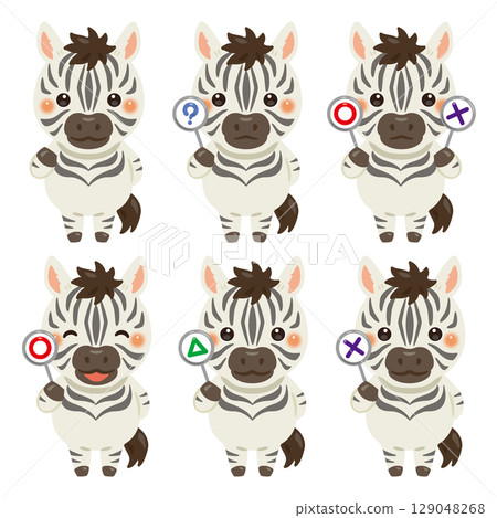 Zebra character illustration set holding a circle, circle, triangle, or triangle card 129048268