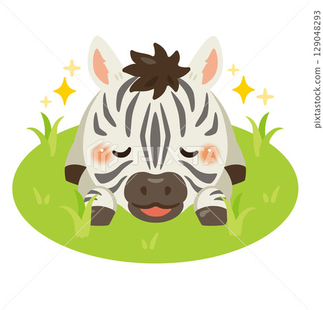 Illustration of a zebra relaxing in the grassland Illustration of a zebra relaxing in the grassland 129048293