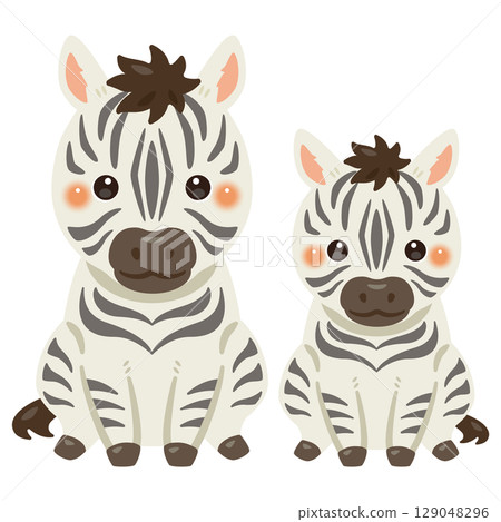 一隻坐著的斑馬和它的孩子的圖片 129048296