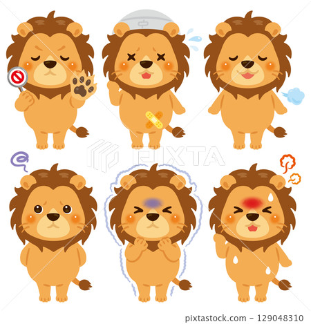 Lion character illustration set in various states Lion character illustration set in various states 129048310