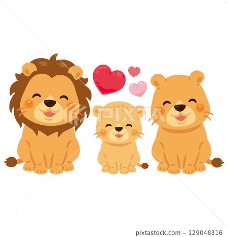 坐著微笑的獅子一家的插圖 129048316