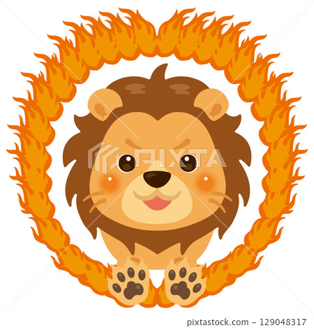 獅子跳過火圈的正面圖 129048317