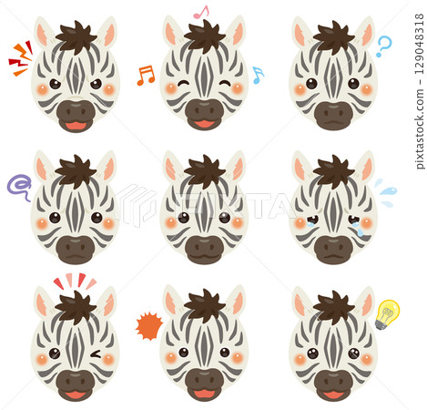 Zebra illustration set - facial expressions only Zebra illustration set - facial expressions only 129048318