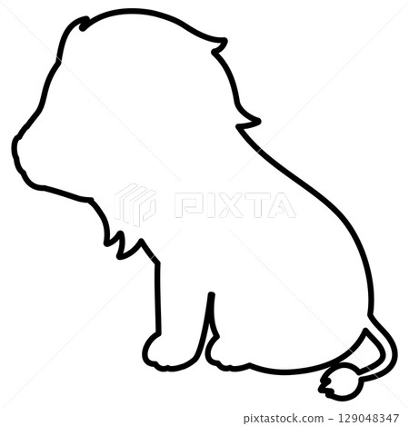 Line drawing of a sitting lion 129048347