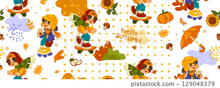 Autumn Kids Activity Seamless Pattern Autumn Kids Activity Seamless Pattern 129048379