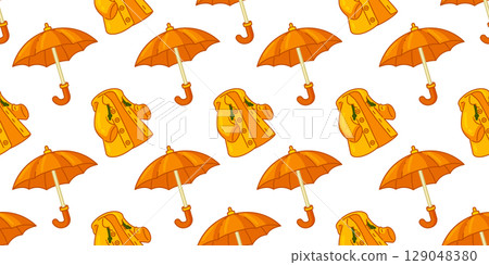 Seamless Raincoat and Umbrella Pattern Seamless Raincoat and Umbrella Pattern 129048380
