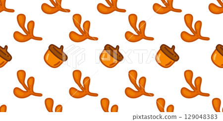 Seamless Acorn and Twig Pattern 129048383