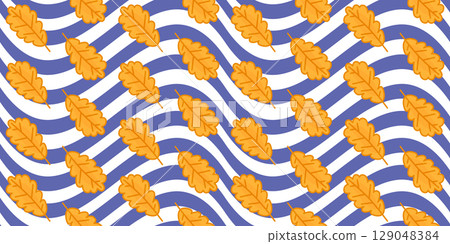 Seamless Oak Leaf Pattern on Waves 129048384