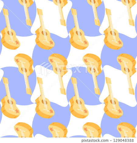 Seamless Guitar Pattern with Blue Background Seamless Guitar Pattern with Blue Background 129048388