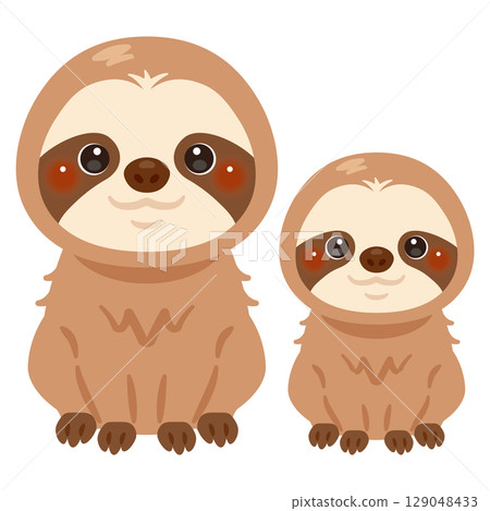 Illustration of a sitting sloth parent and child 129048433