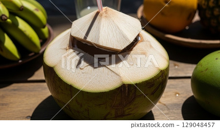 Coconuts on a tray 129048457