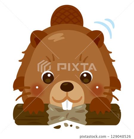 Character illustration of a beaver gnawing a log Character illustration of a beaver gnawing a log 129048526