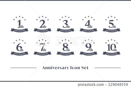 用於週年紀念和生日慶祝活動的周年紀念圖標集（向量） 129048559