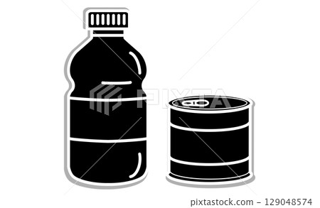 Disaster preparedness plastic bottles and canned food line icon 129048574