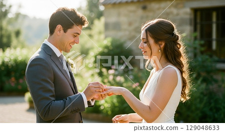 happy bride and groom 129048633