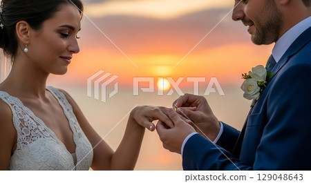 Bride and groom vowing love at the wedding Bride and groom vowing love at the wedding 129048643