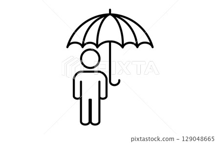 拿著傘的人的簡單線條插圖圖標 拿著傘的人的簡單線條插圖圖標 129048665